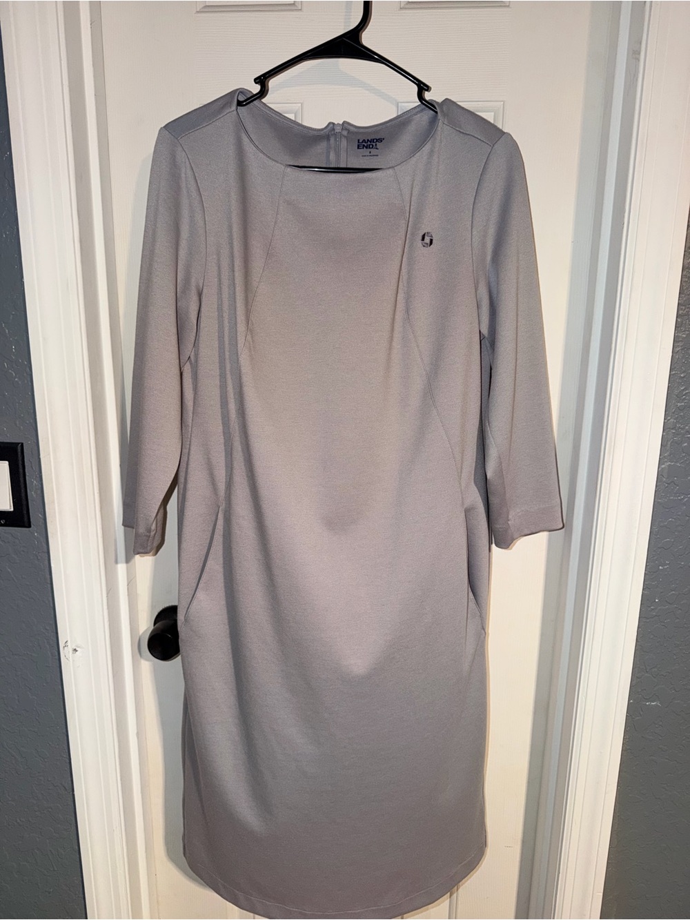Lands' End Light Gray Ponte Sheath Dress - Long Sleeve